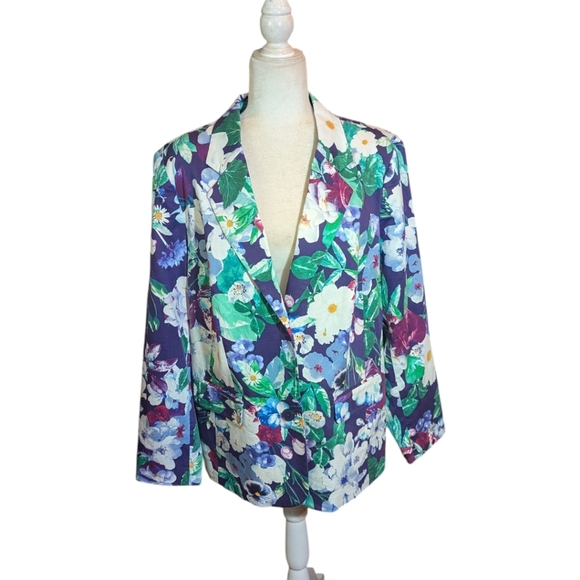 Isaac Mizrahi Purple White Green Floral Blazer Notched Lapels NWT Sz 22W - Picture 12 of 13